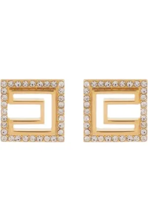 Elisabetta Franchi Akcesoria, Kobieta, Żółty, ONE SIZE, Złote kwadratowe kolczyki z kryształkami
