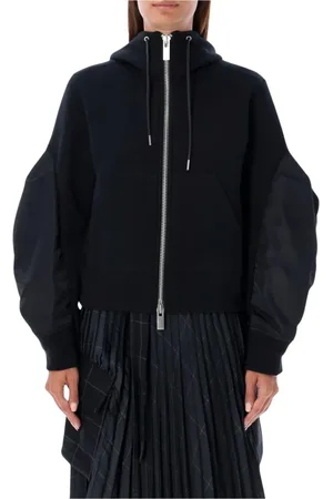SACAI Bluzy, Kobieta, Czarny, L, Nylon, Czarna Kurtka z Kapturem na Zamek