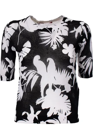 Max Mara Swetry, Kobieta, Czarny, S, Bawełniany T-shirt z dekoltem typu crewneck i nadrukiem all over