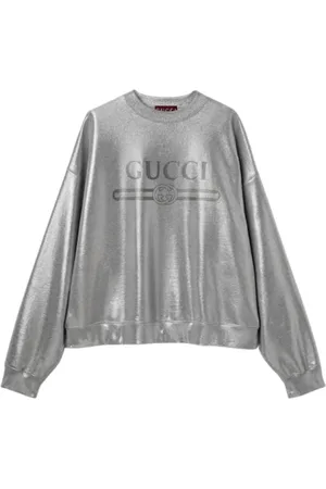 Gucci Bluzy, Kobieta, Szary, S, Srebrny Lamé Bluza z Logo