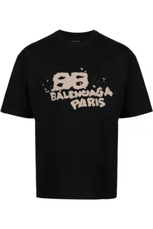 Balenciaga Koszulki, Mężczyzna, Czarny, M, Len, Koszulka z nadrukiem logo w kolorze czarnym