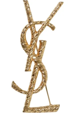 Saint Laurent Akcesoria, Kobieta, Żółty, ONE SIZE, Złota Broszka z Logo Linii