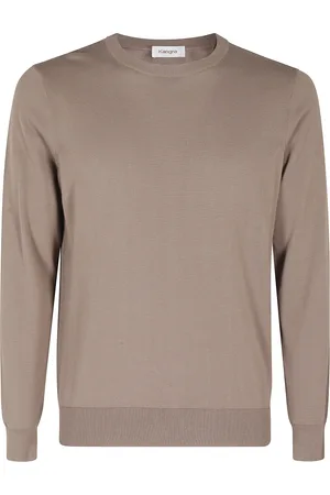 KANGRA CASHMERE Swetry, Mężczyzna, brązowy, XL, Bawełniany Sweter z Okrągłym Dekoltem Długi Rękaw