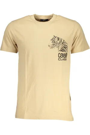 Roberto Cavalli Koszulki, Mężczyzna, Beżowy, 2XL, T-shirt z krótkim rękawem z nadrukiem logo beżowy