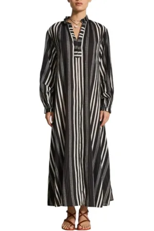MARE DI LATTE Sukienki, Kobieta, Czarny, M, Długa sukienka kaftan w paski Palermo