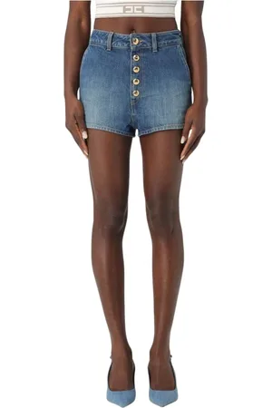 Elisabetta Franchi Szorty, Kobieta, Niebieski, W28, Denim, Niebieskie Szorty z Guzikami