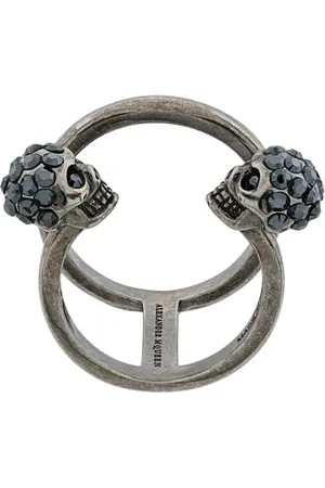 Alexander McQueen Akcesoria, Kobieta, Szary, 50 MM, Swarovski Skull Podwójny Pierścień
