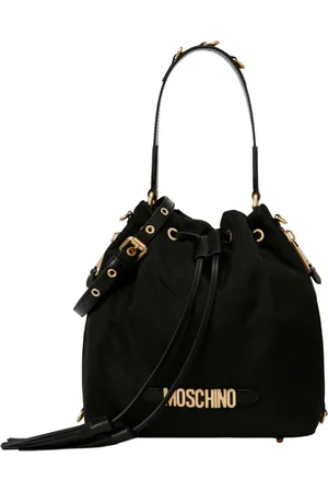 Moschino Torebki, Kobieta, Czarny, ONE SIZE, Czarna torba wiaderkowa z złotym logo