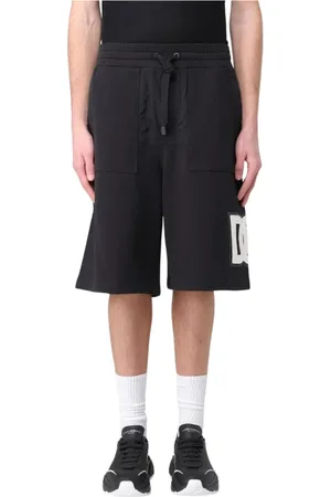 Dolce & Gabbana Szorty, Mężczyzna, Czarny, S, Len, Czarne Spodenki z Logo Patch