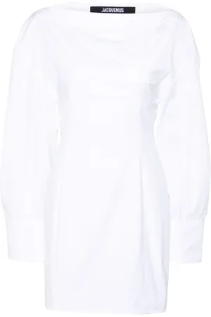 Jacquemus Sukienki, Kobieta, Biały, S, Bawełna, Biała Sukienka Chemise z Odkrytymi Ramionami