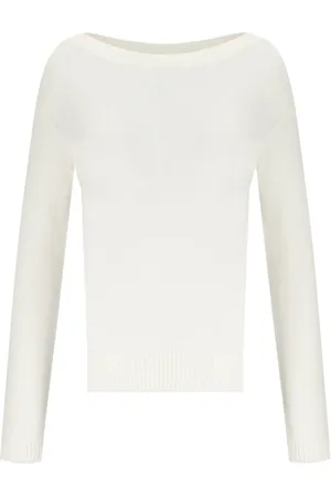 Max Mara Swetry, Kobieta, Biały, M, Biała Bawełniana Sweter z Dekoltem w łódkę