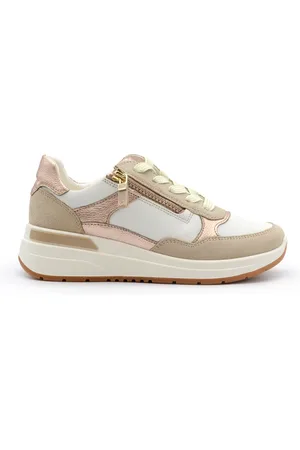 ARA Buty, Kobieta, Wielobarwność, 39 EU, Zamsz, Białe Skórzane Slip-On Sneakers na Koturnie