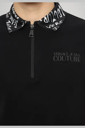VERSACE Koszulki, Mężczyzna, Czarny, 3XL, Czarna Koszulka Polo Zip Logomania