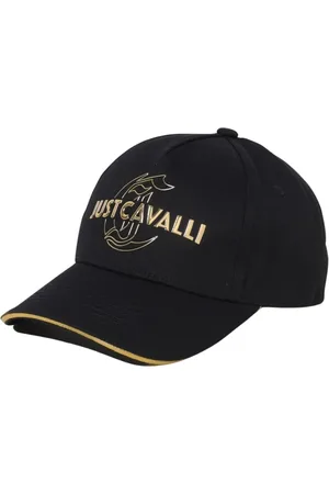 Roberto Cavalli Akcesoria, Mężczyzna, Czarny, ONE SIZE, Czapka Baseballowa z Złotymi Akcentami Stylowy Czarny