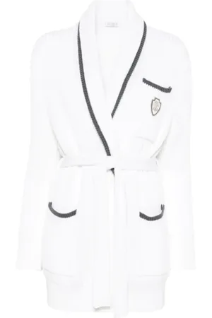 Brunello Cucinelli Swetry, Kobieta, Biały, S, Biały Kardigan z Logo Patch