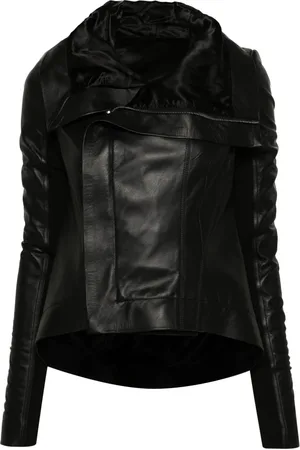 Rick Owens Kurtki, Kobieta, Czarny, M, Czarna Skórzana Kurtka Motocyklowa