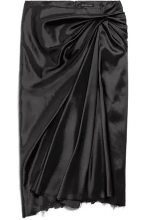 Balenciaga Spódnice, Kobieta, Czarny, S, Len, Czarna Satynowa Sukienka Midi z Draperią
