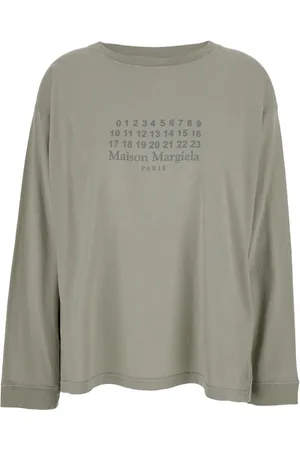 Maison Margiela Koszulki, Kobieta, Szary, XS, Szara Koszulka z Logo i Okrągłym Dekoltem Damska
