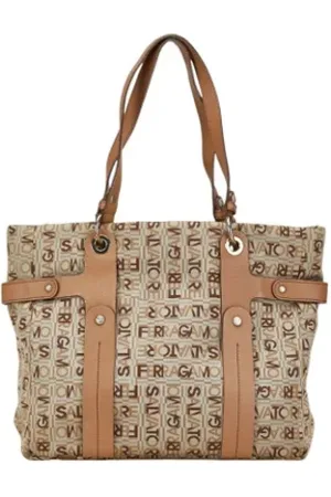Salvatore Ferragamo Pre-owned, Kobieta, Beżowy, ONE SIZE, Skóra, Pre-owned Canvas shoulder-bags
