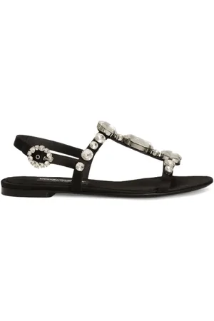 Dolce & Gabbana Buty, Kobieta, Czarny, 40 1/2 EU, Sandały z kamieniami ozdobnymi i paskiem na kostkę