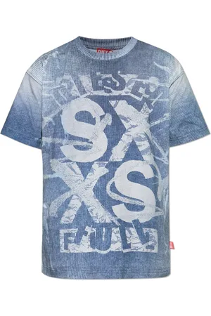 Diesel Koszulki, Mężczyzna, Niebieski, L, Niebieski T-shirt z żebrowanym nadrukiem Polos