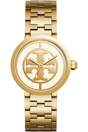 Tory Burch Akcesoria, Kobieta, Żółty, ONE SIZE, Złoto/Biały Zegarek Kwarcowy Ze Stali Nierdzewnej
