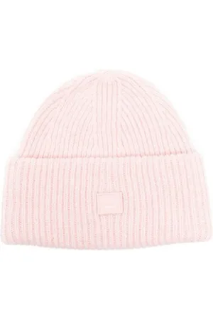 Acne Studios Akcesoria, unisex, Różowy, ONE SIZE, Różowa Beanie z małym logo twarzy
