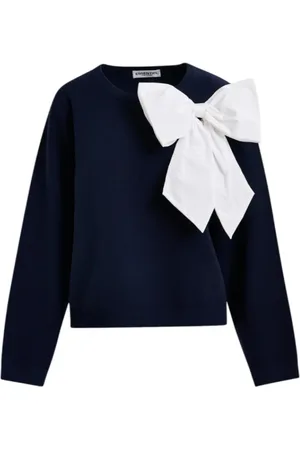 Essentiel Antwerp Swetry, Kobieta, Niebieski, M, Granatowy Sweter z Białym Detalem