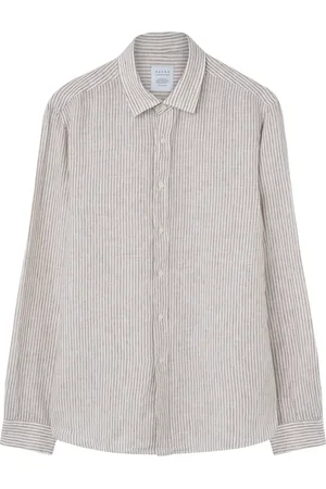Xacus Koszule, Mężczyzna, Beżowy, 3XL, Koszula w paski z lnu beżowa