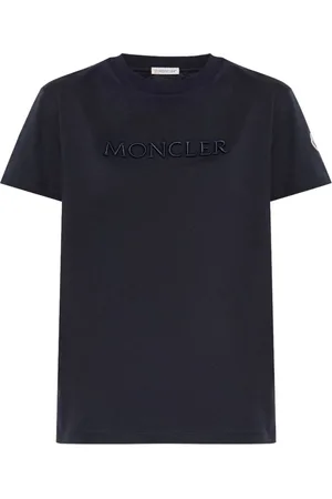 Moncler Koszulki, Kobieta, Niebieski, S, Granatowa koszulka z naszywką logo