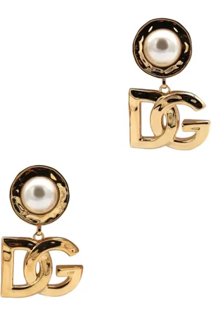 Dolce & Gabbana Akcesoria, Kobieta, Żółty, ONE SIZE, Złote Kolczyki z Perłą