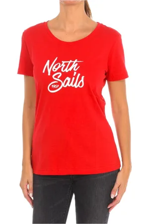 North Sails Koszulki, Kobieta, Czerwony, L, Bawełna, T-shirt z krótkim rękawem i ściągaczem na szyi