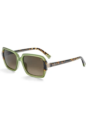 Etnia Barcelona Akcesoria, unisex, Zielony, ONE SIZE, Zielone Okulary Przeciwsłoneczne w Kształcie Prostokąta z Brązowymi Szkłami Degradującymi