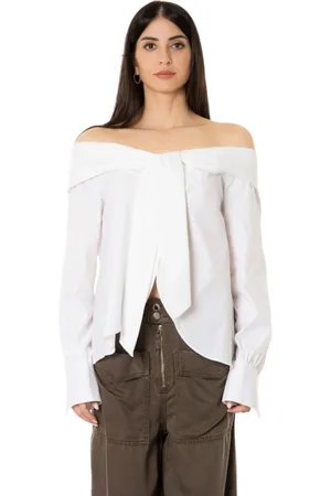 LIVIANA CONTI Bluzki, Kobieta, Biały, L, Bawełna, Oversize Koszula z Bawełny z Kokardą