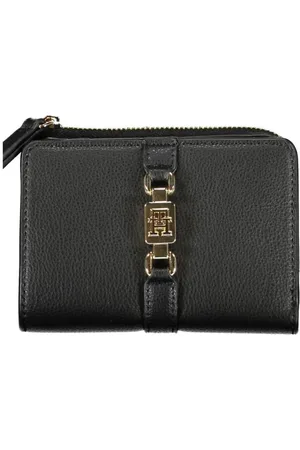 Tommy Hilfiger Akcesoria, Kobieta, Czarny, ONE SIZE, Poliester, Elegancki czarny portfel z zamkiem blyskawicznym i kieszonk na monety