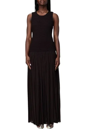 Jil Sander Sukienki, Kobieta, brązowy, S, Brązowa Sukienka Maxi z Smocked Bodice