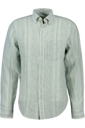 GANT Koszule, Mężczyzna, Zielony, 2XL, Koszula w paski z lnu