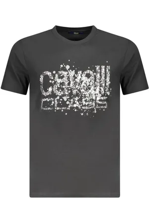 Roberto Cavalli Koszulki, Mężczyzna, Czarny, M, T-shirt z odważnym nadrukiem logo