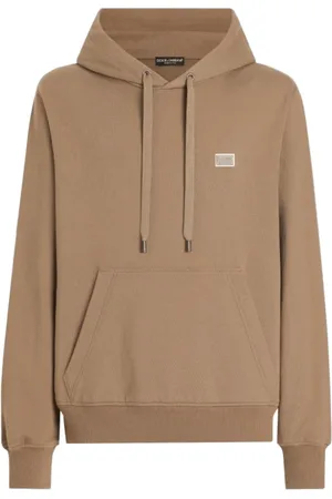 Dolce & Gabbana Bluzy, Mężczyzna, brązowy, L, Kawowo Brązowy Logo Plaque Hoodie