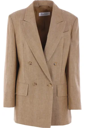 Max Mara Kurtki, Kobieta, brązowy, M, Len, Dwurzędowa lniana marynarka