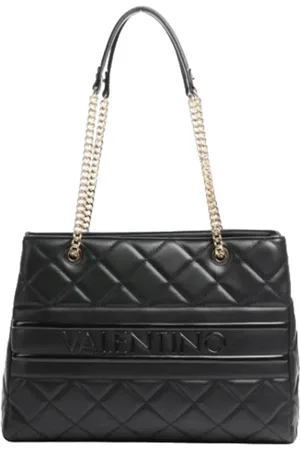 Valentino by Mario Valentino Torebki, Kobieta, Czarny, ONE SIZE, Len, Czarna Prostokątna Torba na Ramię z Łańcuchem