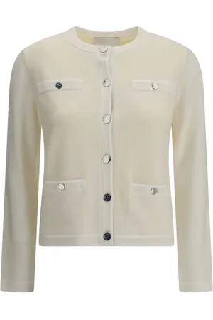 Tory Burch Swetry, Kobieta, Beżowy, L, Elegancki Sweter z Wełny z Guzikami z Logo