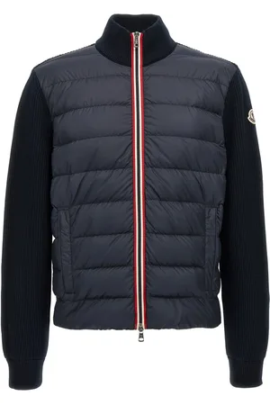Moncler Kurtki, Mężczyzna, Niebieski, 2XL, Nylon, Niebieski Pikowany Sweter z Nylonu i Zamkiem