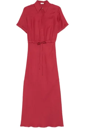 Brunello Cucinelli Sukienki, Kobieta, Czerwony, M, Czerwona Sukienka Maxi z Guzikami