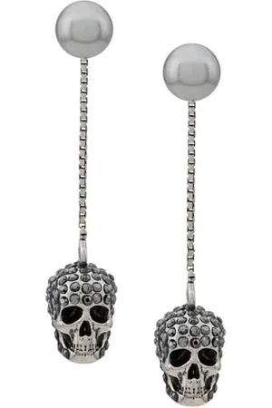 Alexander McQueen Akcesoria, Kobieta, Szary, ONE SIZE, Skull Pave Kolczyki Srebro Logo Mosiądz