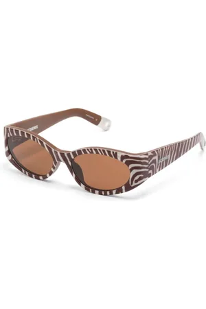 Jacquemus Akcesoria, Kobieta, brązowy, ONE SIZE, Brązowe Okulary Przeciwsłoneczne Ovalo Zebra