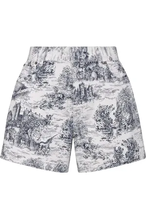Dior Szorty, Kobieta, Niebieski, 4XS, Niebieskie Szorty z nadrukiem Toile de Jouy