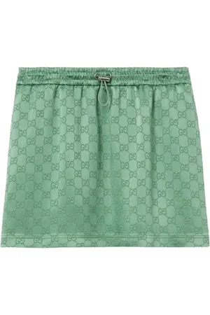 Gucci Spódnice, Kobieta, Zielony, M, Len, Monogram Mini Spódnica z Piped Trim