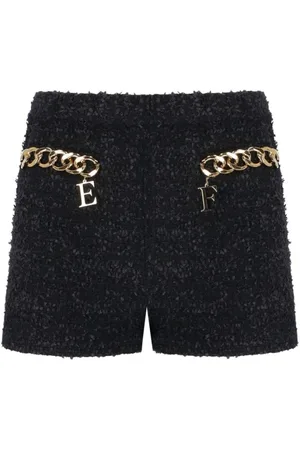 Elisabetta Franchi Szorty, Kobieta, Czarny, S, Tweed, Czarne Szorty z Dżetem