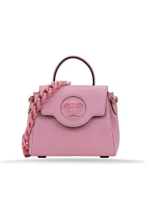 VERSACE Torebki, Kobieta, Różowy, ONE SIZE, Skórzana torba na ramię z magnetycznym guzikiem